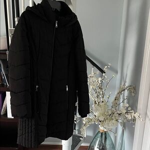 Tommy Hilfiger Black Quilted Hooded Coat - Women's Winter Jacket Large